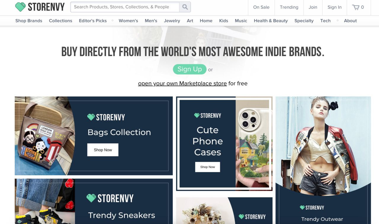 A screenshot of a Storenvy landing page.